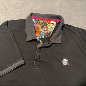 Robert Graham Polo Shirt Mens Large Black Skull Designer Gorpcore
